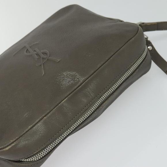 SAINT LAURENT Shoulder Camera Bag Leather Gray Silver Auth ep7783 - Picture 6 of 16